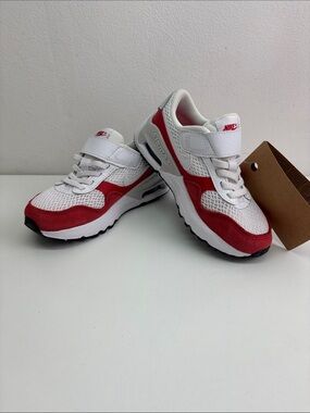 Nike Kids White & Red Air Max System Sneakers with Hook-and-Loop Strap